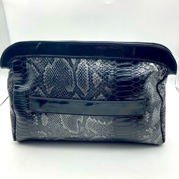 Redken Patent Snakeskin Print Black/Silver Clutch Like New - Picture 2 of 10